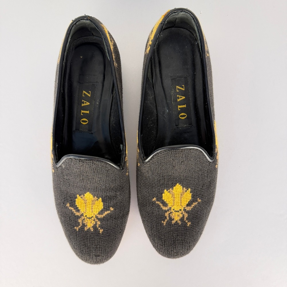 Vintage Zalo Needlepoint Bee Loafers Womens Size 8 Grandmillennial Made in Spain - Picture 2 of 10